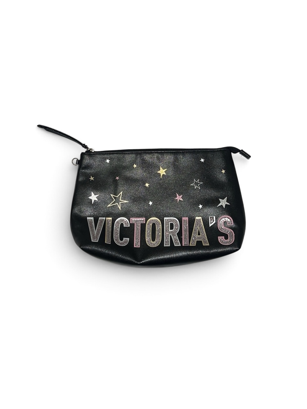 Victoria’s Secret Black Pouch With Stars Accessory Bag Clutch Wristlet Glittery